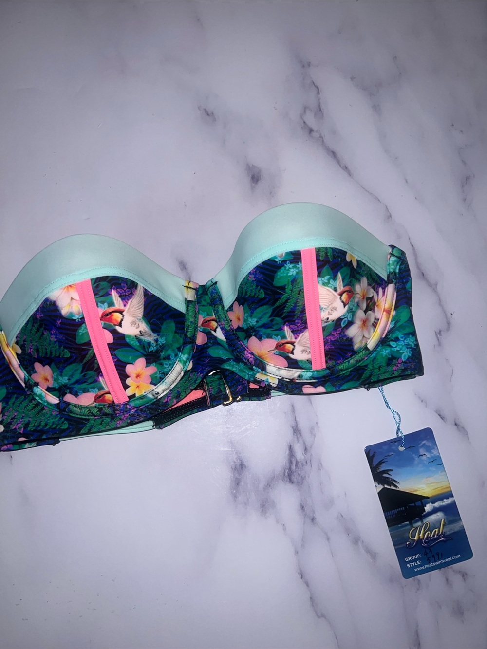 Heal Mint & Tropical Floral Strapless Bikini Top